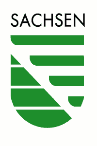 Logo des Freistaats Sachsen, grünes Wappen mit Schriftzug Sachsen