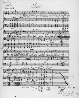 Autographe Notenhandschrift von Mendelssohn Bartholdy in schwarz-weiß