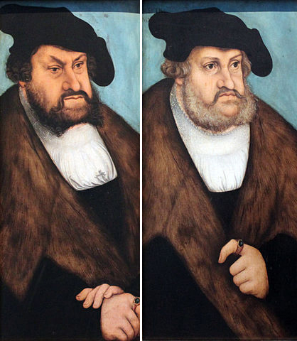 Double portrait of the two brothers wearing the sam attire and ring.